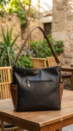 ⁦Leather shoulder bag with luxurious details and an external zip pocket⁩ - الصورة ⁦2⁩