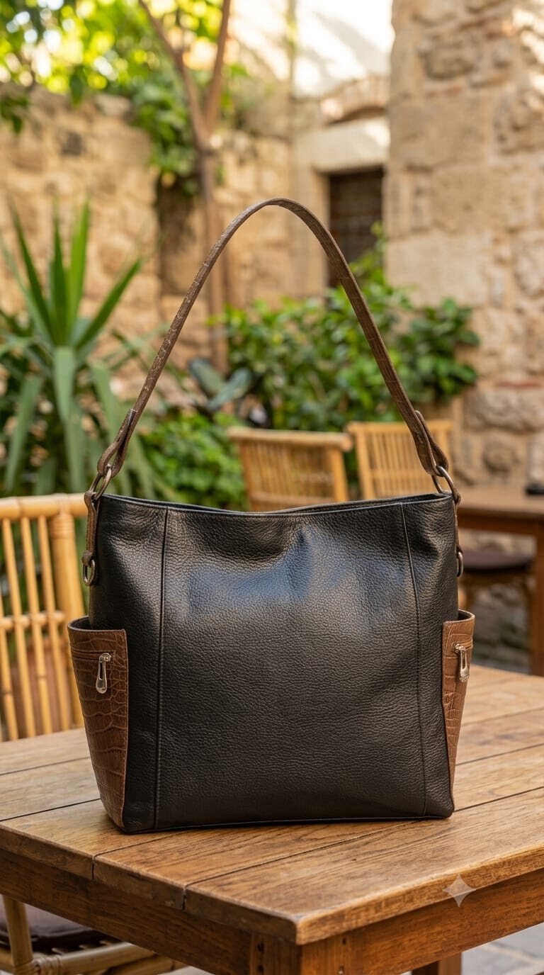 4f4770ba-5431-471e-8099-5266afe90872 Leather shoulder bag with luxurious details and an external zip pocket - الصورة 1