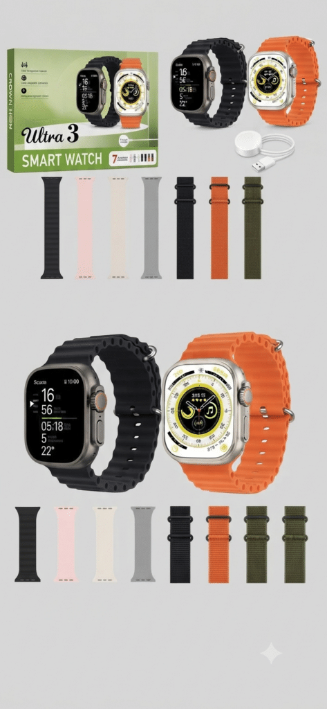ساعة ذكية Ultra 3 Smart Watch مع 7 أحزمة شاحن مغناطيسي لاسلكي