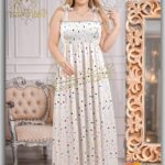 فستان نوم طويل باللون الأبيض المنقط بطلاء ملون من Rand vo Essam Lingerie موديل 01113