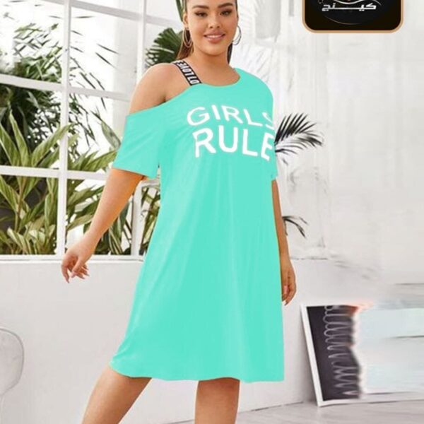 فستان نسائي كاجوال بأكتاف مكشوفة وطبعة GIRLS RULE كود 0023 ماركة كينج