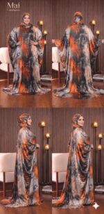 ⁦عباية ستان من تصميم أرماني بنقشة مشجرة أنيقة،⁩ - الصورة ⁦2⁩