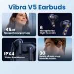 سماعات أذن لاسلكية MAJENTIK Vibra V5 باللون الأسود مع حافظة شحن بشاشة رقمية