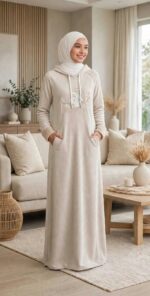 فستان منزلي دافئ بقلنسوة وجيوب جانبية وطبعة Magical style